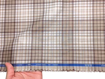 Tessitura Monti 100% Premium Giza Cotton Shirting Fabric (Light Brown, Multichecks)