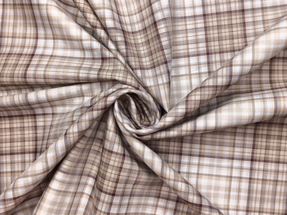 Tessitura Monti 100% Premium Giza Cotton Shirting Fabric (Light Brown, Multichecks)