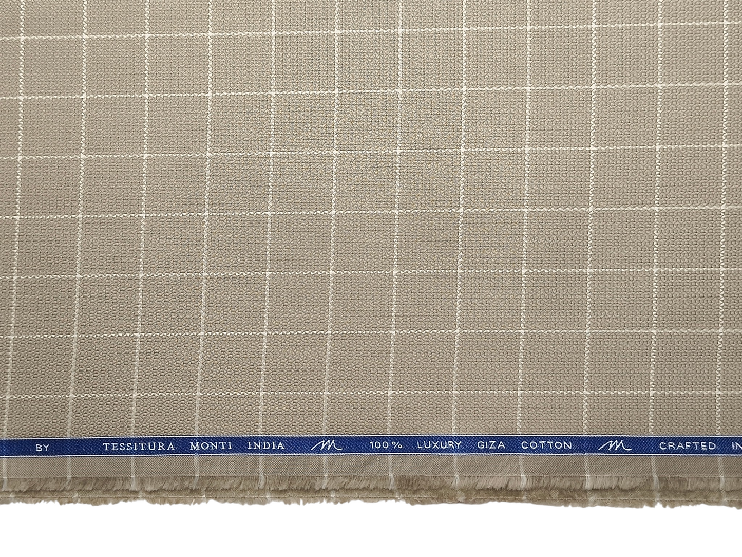 Tessitura Monti 100% Premium Giza Cotton Shirting Fabric (Taupe , Checks)