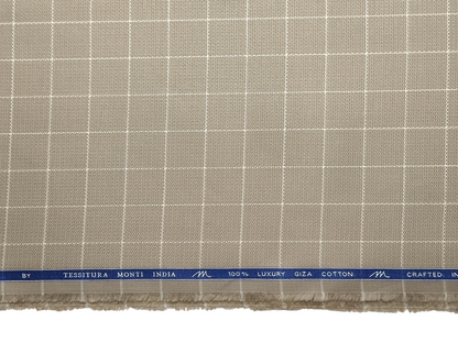Tessitura Monti 100% Premium Giza Cotton Shirting Fabric (Taupe , Checks)