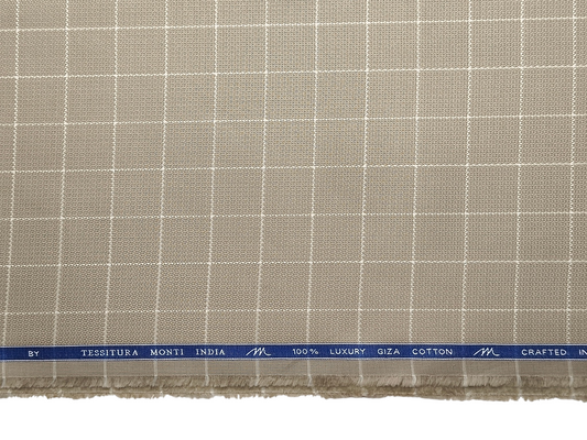 Tessitura Monti 100% Premium Giza Cotton Shirting Fabric (Taupe , Checks)