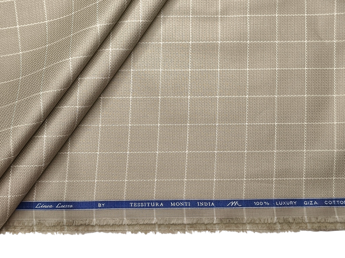 Tessitura Monti 100% Premium Giza Cotton Shirting Fabric (Taupe , Checks)