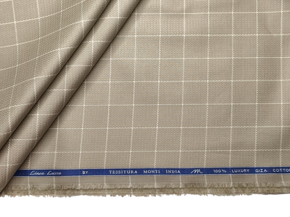 Tessitura Monti 100% Premium Giza Cotton Shirting Fabric (Taupe , Checks)