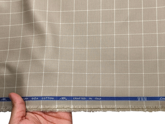 Tessitura Monti 100% Premium Giza Cotton Shirting Fabric (Taupe , Checks)