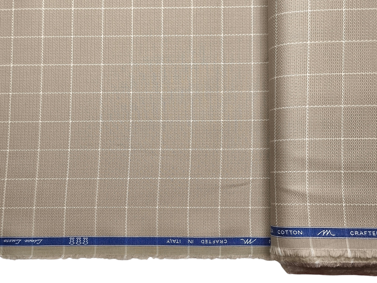 Tessitura Monti 100% Premium Giza Cotton Shirting Fabric (Taupe , Checks)