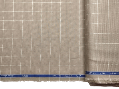 Tessitura Monti 100% Premium Giza Cotton Shirting Fabric (Taupe , Checks)