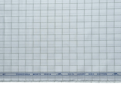 Tessitura Monti 2/80s Premium Giza Cotton Shirting Fabric (White & Green, Patterned Checks)