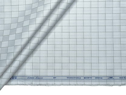 Tessitura Monti 2/80s Premium Giza Cotton Shirting Fabric (White & Green, Patterned Checks)