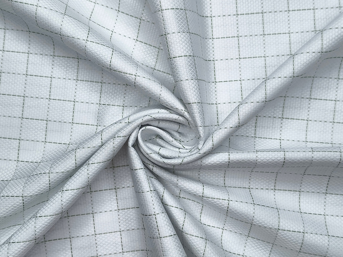 Tessitura Monti 2/80s Premium Giza Cotton Shirting Fabric (White & Green, Patterned Checks)