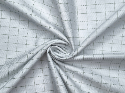 Tessitura Monti 2/80s Premium Giza Cotton Shirting Fabric (White & Green, Patterned Checks)