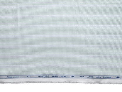 Tessitura Monti 100% Premium Giza Cotton Shirting Fabric (Green & Grey, Patterned Stripes)