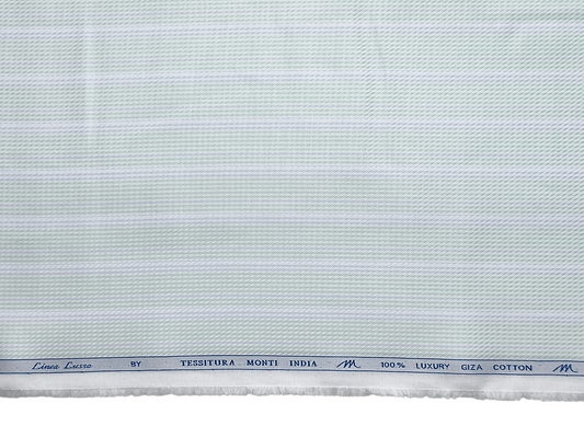 Tessitura Monti 100% Premium Giza Cotton Shirting Fabric (Green & Grey, Patterned Stripes)