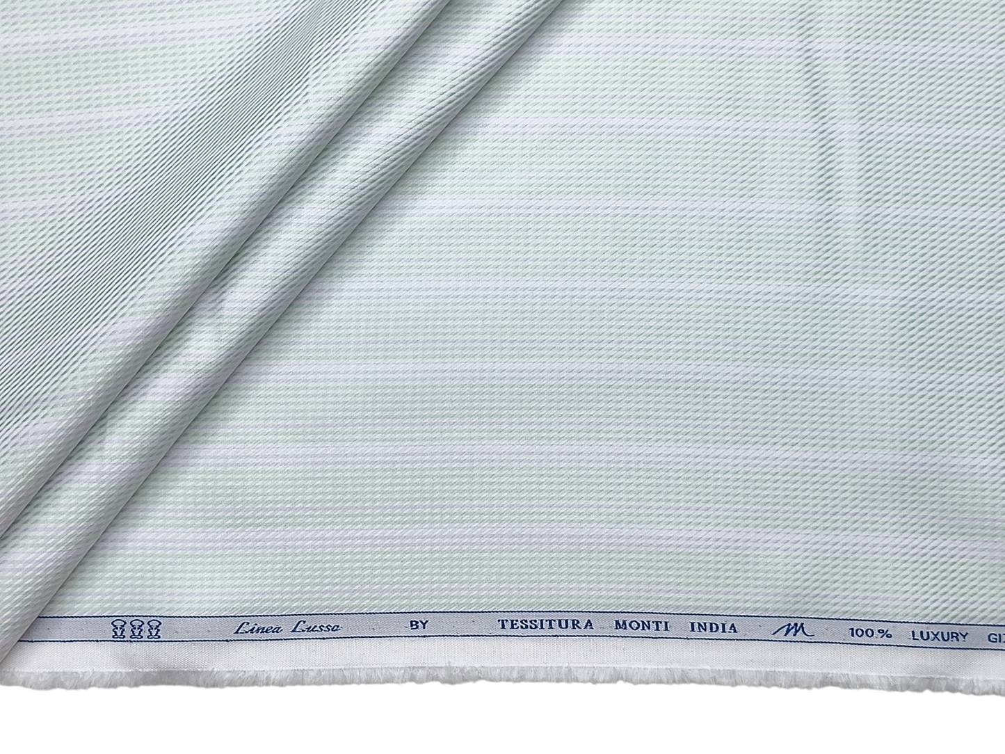 Tessitura Monti 100% Premium Giza Cotton Shirting Fabric (Green & Grey, Patterned Stripes)