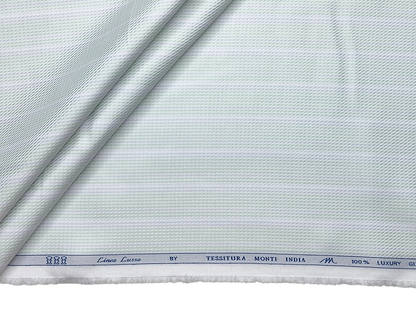 Tessitura Monti 100% Premium Giza Cotton Shirting Fabric (Green & Grey, Patterned Stripes)