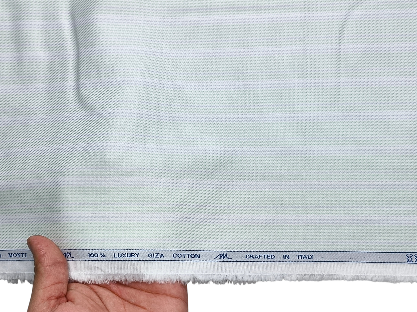 Tessitura Monti 100% Premium Giza Cotton Shirting Fabric (Green & Grey, Patterned Stripes)