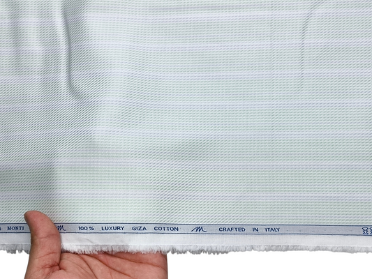 Tessitura Monti 100% Premium Giza Cotton Shirting Fabric (Green & Grey, Patterned Stripes)