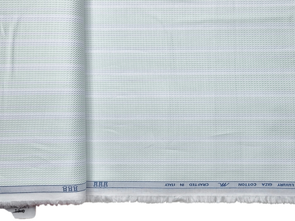 Tessitura Monti 100% Premium Giza Cotton Shirting Fabric (Green & Grey, Patterned Stripes)