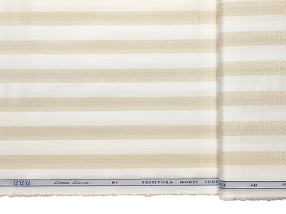 Tessitura Monti 100% Premium Giza Cotton Shirting Fabric (White & Golden, Patterned Stripes)