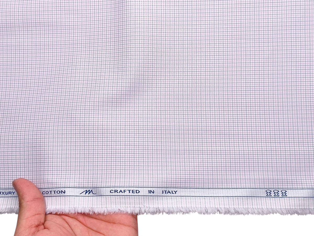 Tessitura Monti 100% Premium Giza Cotton Shirting Fabric (Pink & Grey, Microchecks)