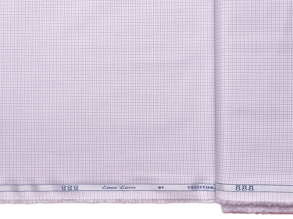 Tessitura Monti 100% Premium Giza Cotton Shirting Fabric (Pink & Grey, Microchecks)
