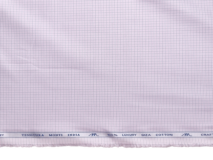 Tessitura Monti 100% Premium Giza Cotton Shirting Fabric (Pink & Grey, Microchecks)