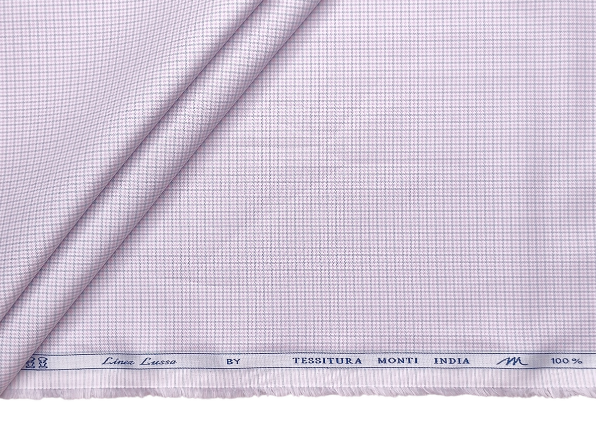 Tessitura Monti 100% Premium Giza Cotton Shirting Fabric (Pink & Grey, Microchecks)