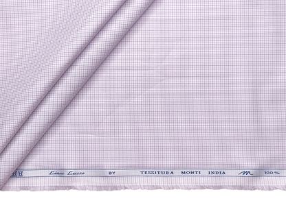 Tessitura Monti 100% Premium Giza Cotton Shirting Fabric (Pink & Grey, Microchecks)