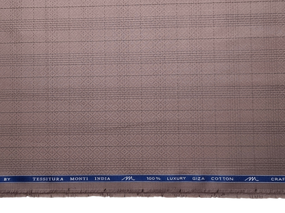 Tessitura Monti 100% Premium Giza Cotton Shirting Fabric (Light Mauve, Checks)