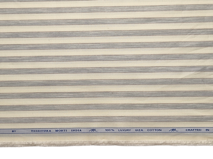 Tessitura Monti 100% Premium Giza Cotton Shirting Fabric (Yellow & Grey , Stripes)