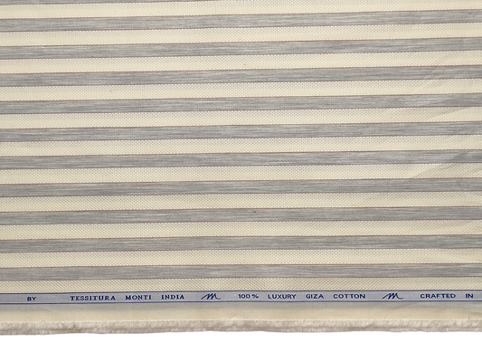 Tessitura Monti 100% Premium Giza Cotton Shirting Fabric (Yellow & Grey , Stripes)