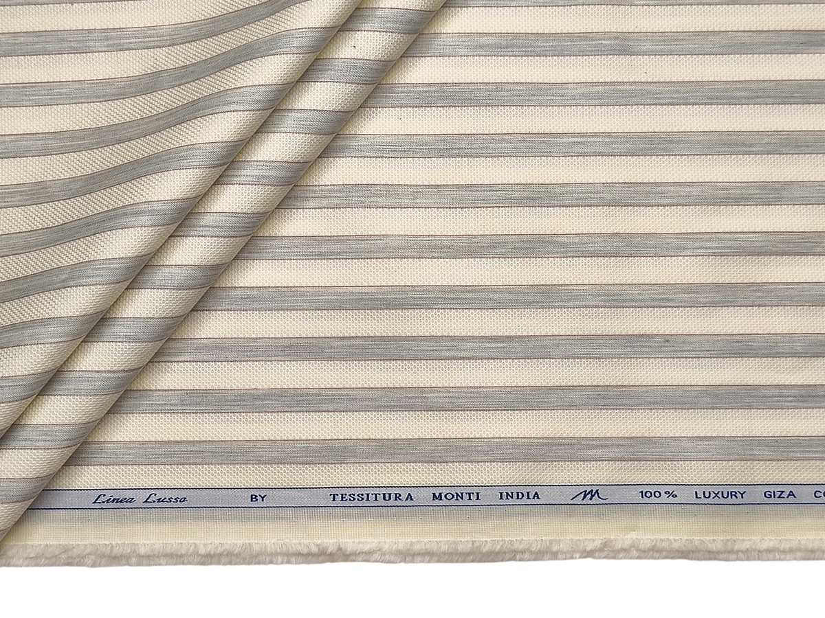 Tessitura Monti 100% Premium Giza Cotton Shirting Fabric (Yellow & Grey , Stripes)