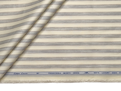 Tessitura Monti 100% Premium Giza Cotton Shirting Fabric (Yellow & Grey , Stripes)