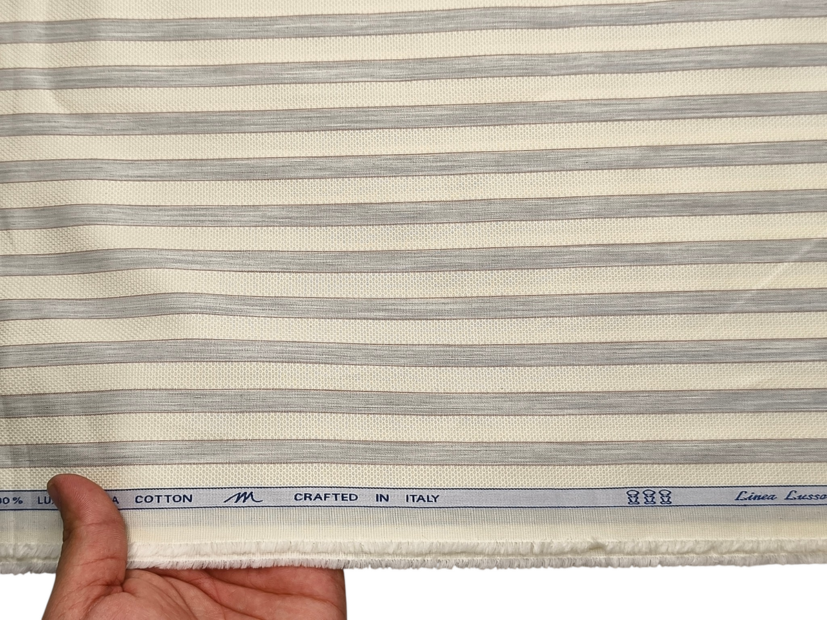 Tessitura Monti 100% Premium Giza Cotton Shirting Fabric (Yellow & Grey , Stripes)