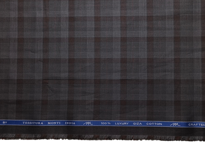 Tessitura Monti 100% Premium Giza Cotton Shirting Fabric (Charcoal Grey & Rust, Checks)