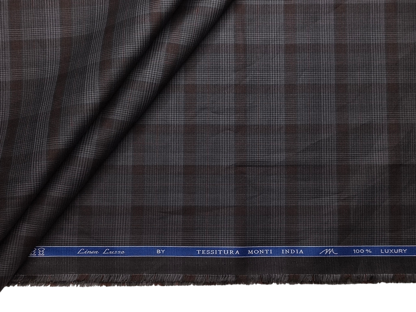 Tessitura Monti 100% Premium Giza Cotton Shirting Fabric (Charcoal Grey & Rust, Checks)