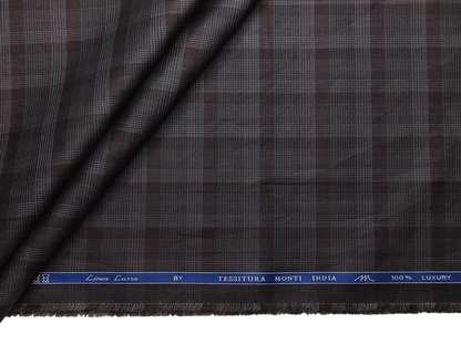 Tessitura Monti 100% Premium Giza Cotton Shirting Fabric (Charcoal Grey & Rust, Checks)