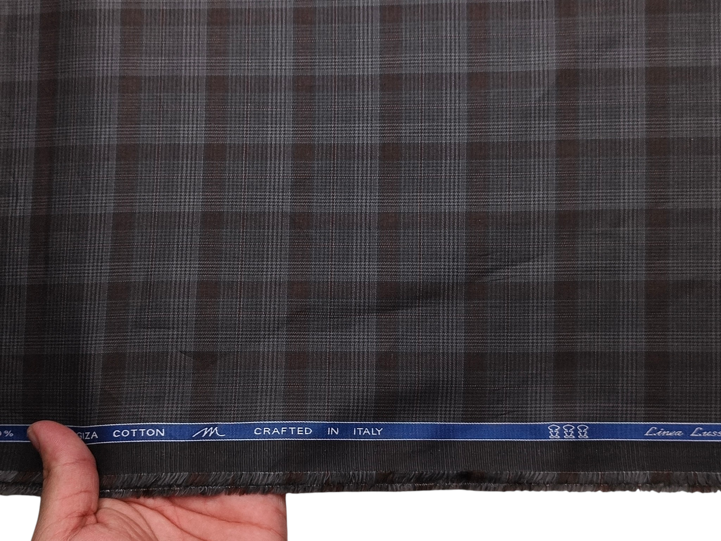 Tessitura Monti 100% Premium Giza Cotton Shirting Fabric (Charcoal Grey & Rust, Checks)