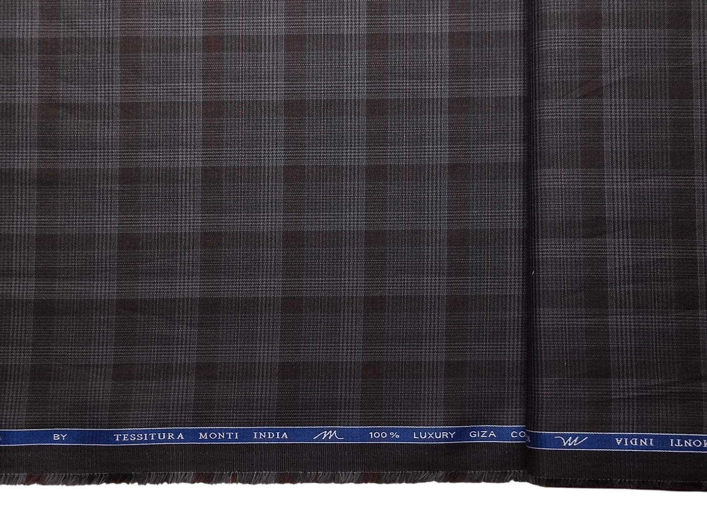 Tessitura Monti 100% Premium Giza Cotton Shirting Fabric (Charcoal Grey & Rust, Checks)
