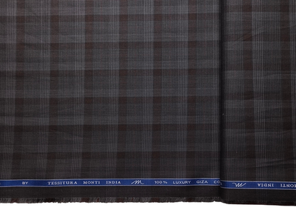 Tessitura Monti 100% Premium Giza Cotton Shirting Fabric (Charcoal Grey & Rust, Checks)