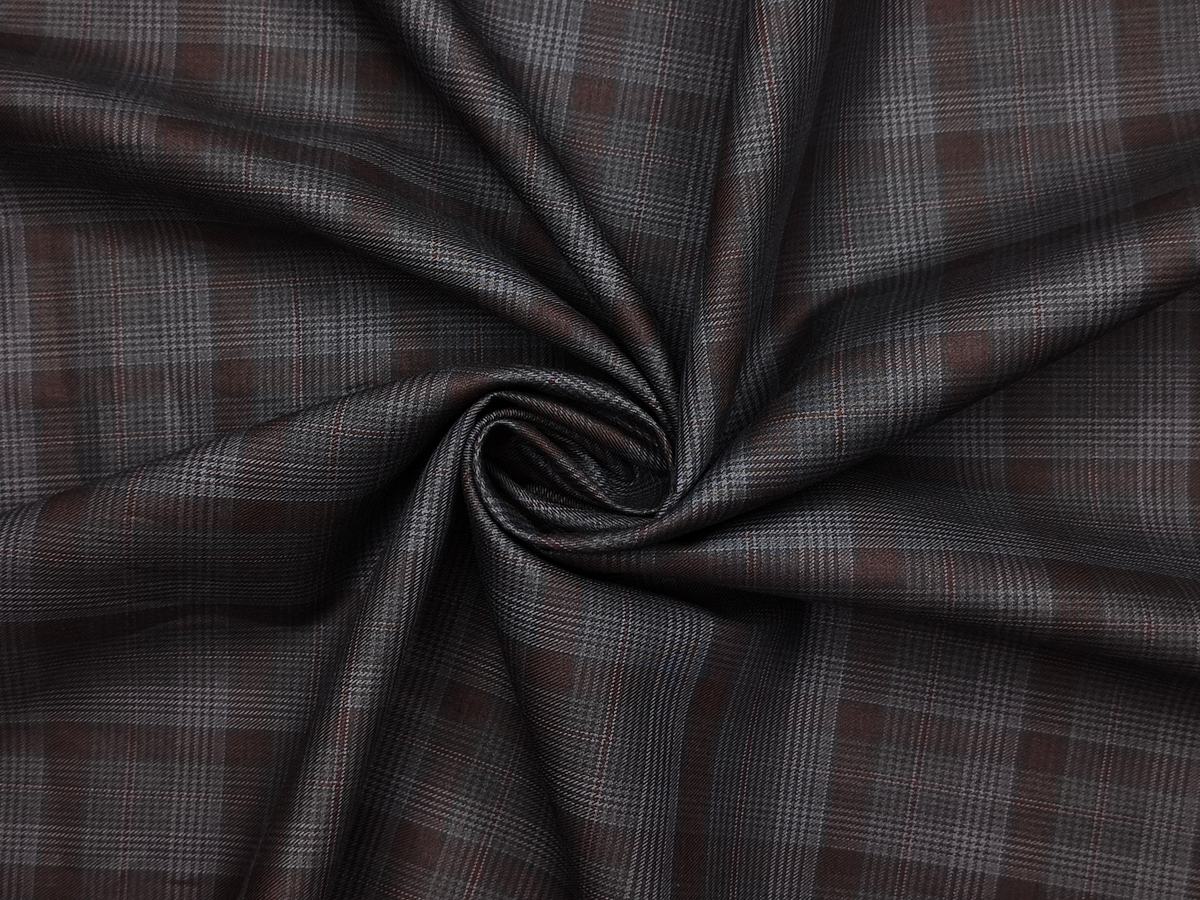 Tessitura Monti 100% Premium Giza Cotton Shirting Fabric (Charcoal Grey & Rust, Checks)