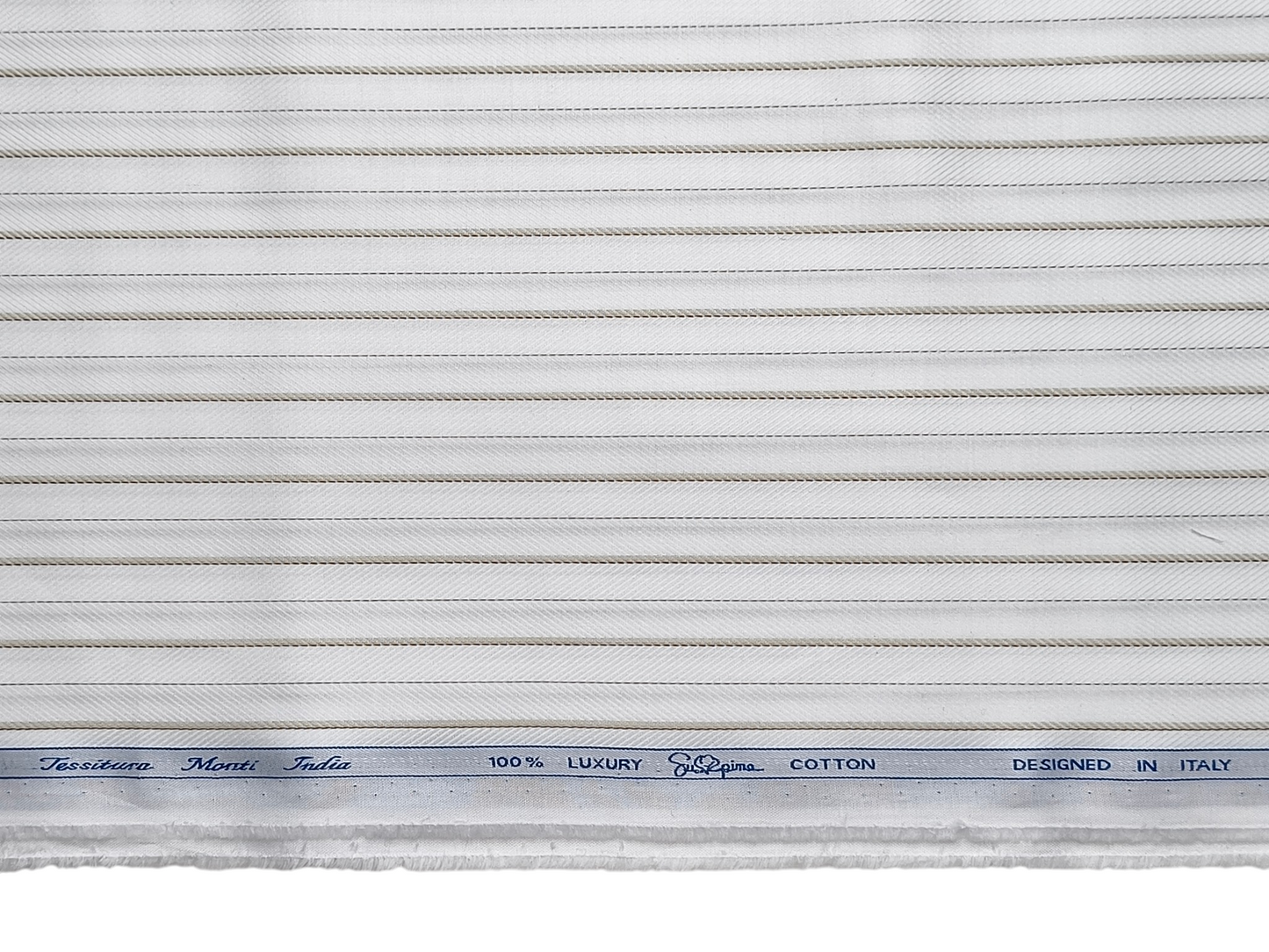 Tessitura Monti 2 ply 140s Premium Supima Cotton Shirting Fabric (White & Brown, Stripes)
