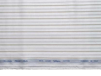 Tessitura Monti 2 ply 140s Premium Supima Cotton Shirting Fabric (White & Brown, Stripes)
