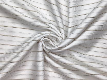 Tessitura Monti 2 ply 140s Premium Supima Cotton Shirting Fabric (White & Brown, Stripes)