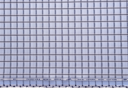 Tessitura Monti 2/80s Premium Giza Cotton Shirting Fabric (Sky Blue & Black, Patterned Checks)