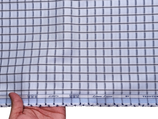 Tessitura Monti 2/80s Premium Giza Cotton Shirting Fabric (Sky Blue & Black, Patterned Checks)