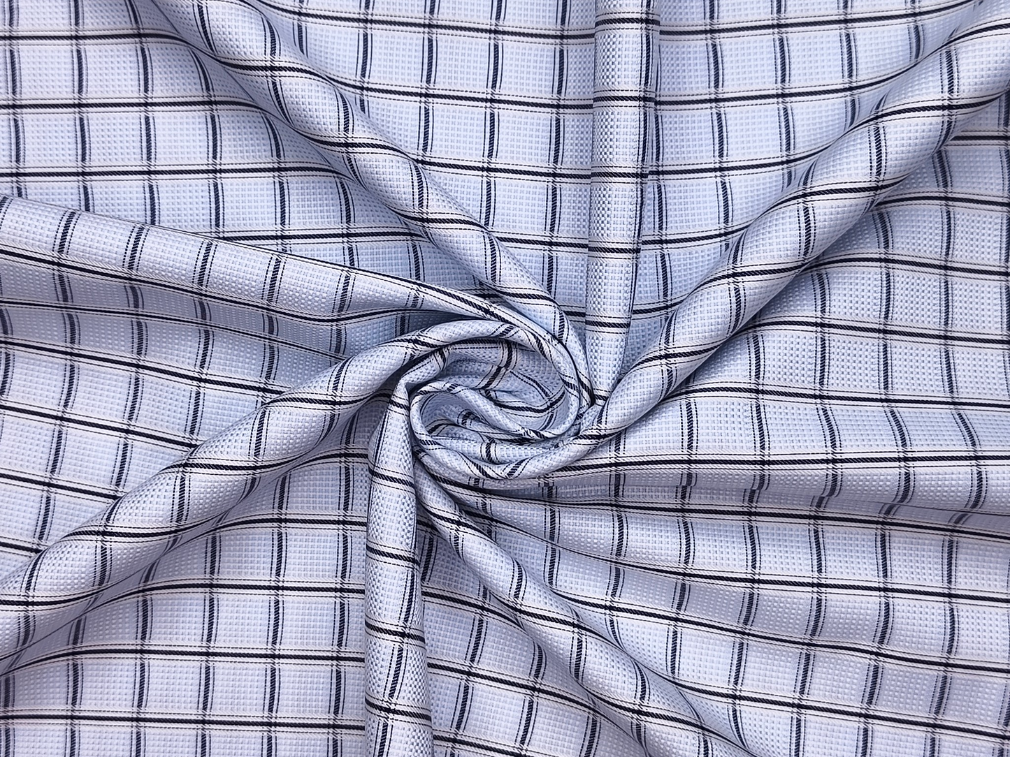 Tessitura Monti 2/80s Premium Giza Cotton Shirting Fabric (Sky Blue & Black, Patterned Checks)