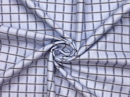 Tessitura Monti 2/80s Premium Giza Cotton Shirting Fabric (Sky Blue & Black, Patterned Checks)