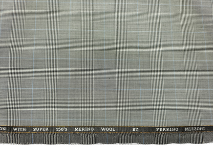 Ferrino Mizzoni Italy Super 150s Merino Wool Blended Premium Suiting Fabric (Grey, Checks)