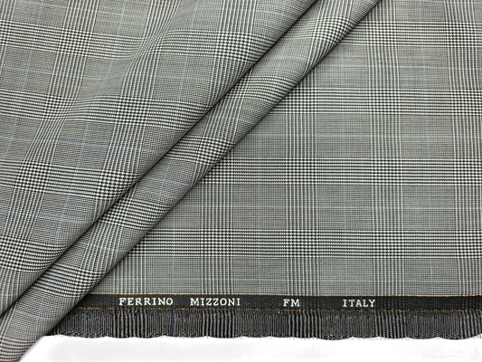 Ferrino Mizzoni Italy Super 150s Merino Wool Blended Premium Suiting Fabric (Grey, Checks)