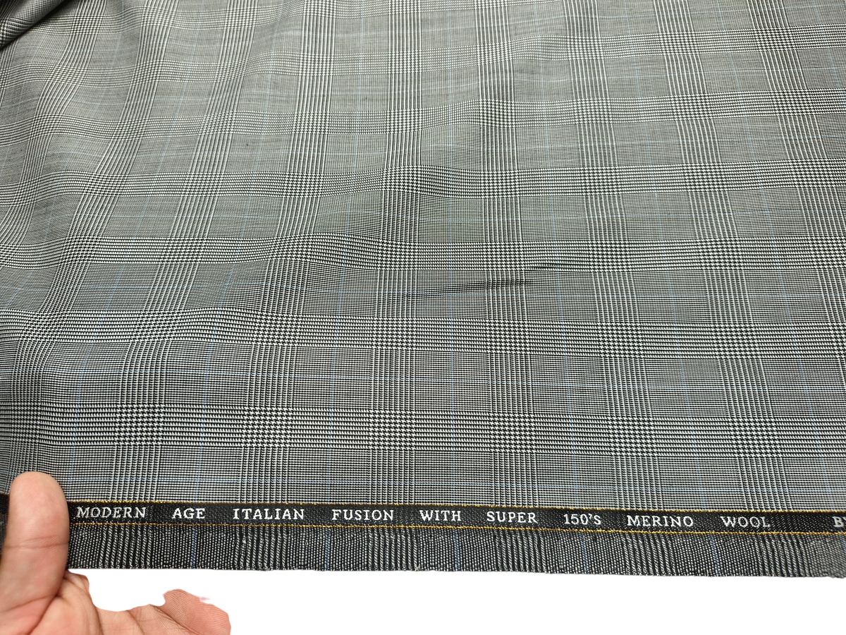Ferrino Mizzoni Italy Super 150s Merino Wool Blended Premium Suiting Fabric (Grey, Checks)
